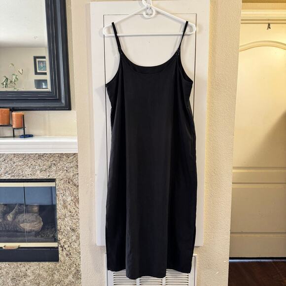 Eileen Fisher Tencel and Recycled Polyester Slip Dress Black Medium Minimalist - Picture 4 of 8
